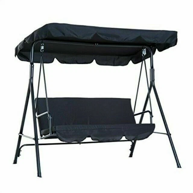 Outsunny 84A-054BK 3-Person Canopy Outdoor Steel Swing Chair - Black