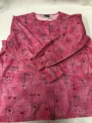 Scrub H.Q. L Sleeve Pink Button Front Scrub Top with Hearts - Medium (pre-owned) - Image 1 of 4