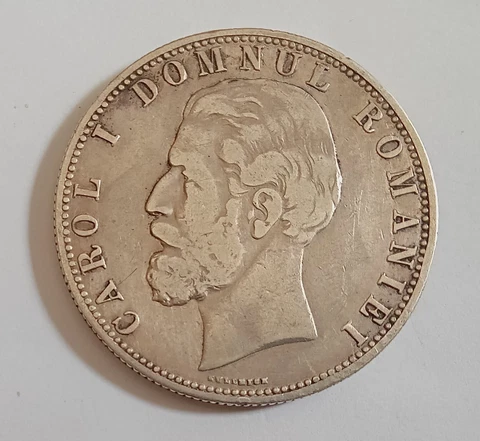 Romania Carol l 5 Lei 1880 Silver Coin KM#12 (Almost - VF) Cover