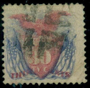 EE. UU. #121, 30¢ Águila/Escudo, usado con cancelación de luz, pequeños defectos, Scott $450.00 - Imagen 1 de 1
