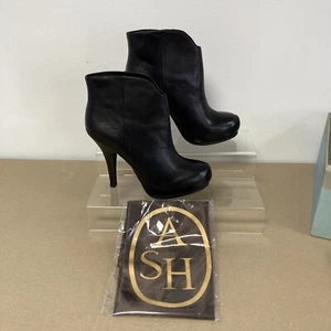 ASH Absolut Black Leather Boots Stiletto Ankle Booties UK 4 US 6 EU 37 BNIB NEW - Picture 1 of 16