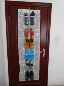 Clear Over the Door Shoe Rack Hanging Organizer Holder Hanger Bag 24 Pockets New - Picture 1 of 4