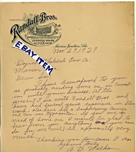 1927 LETTERHEAD Marion Junction Alabama Randall Bros hierba trébol heno A B Walker - Imagen 1 de 1
