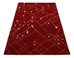 Wool Rug 120X180 Red Multicolored Diamond Pattern Modern Morocco Rug Hand-Tufted - Picture 1 of 5