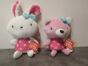 2 Gund VALENTINE POLKA DOTS 6" PLUSH PAIR COUPLE BUNNY RABBIT KITTY CAT  - Picture 1 of 4