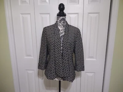 Blazer para mujer Kasper mangas 3/4 blanco y negro estampado solapa acento (L) Foto 1 de 4