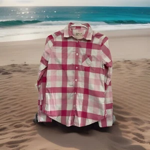 American Eagle Shirt Women’s Size 6 Pink Plaid Button Up Long Sleeve - Picture 1 of 19