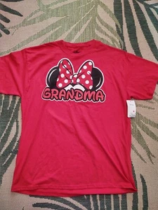 Disney Red Minnie Mouse Bow Ears Grandma Graphic Tee T-shirt Disneyland Vacation - Picture 1 of 5