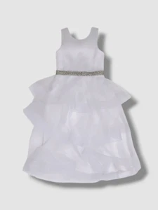 $286 Zoe Ltd Girl's White Jewel Neck Ella Organza Tiered Dress Size 4 - Picture 1 of 7