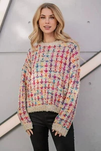 NWT Marc New York Womens Ivory Multi Tweed Metallic Basketweave Pullover Sweater - Picture 1 of 7