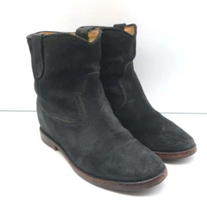 Isabel Marant Etoile Crisi Ankle Boots Black Suede Size 37 Hidden-Wedge Booties - Picture 1 of 9