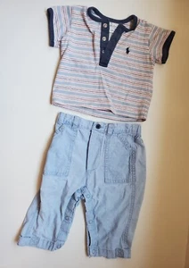 Vintage Ralph Lauren 3 To 6 Month Baby Outfit Striped Polo And Jean Pants - Picture 1 of 8