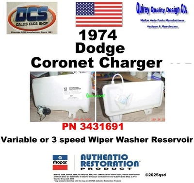 Dodge Coronet Charger 1974 variable botella lavadora 3 velocidades 3431691 nuevo MoPar EE. UU. Foto 1 de 2