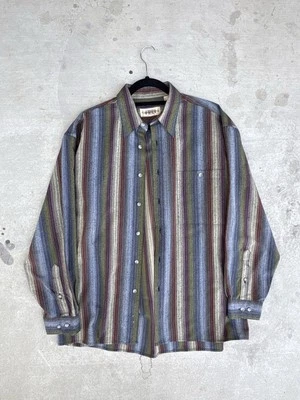Campia Vintage Loose Pin Striped Long Sleeve Shirt  Large Earthy Colors abstract - Image 1 of 2