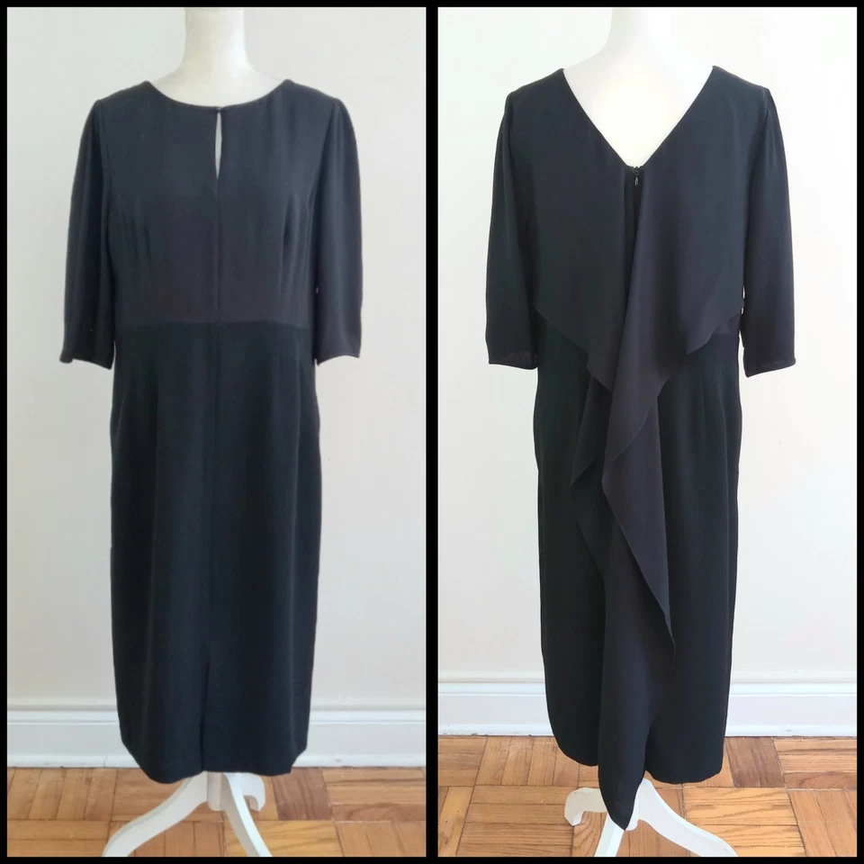 Vestido LAFAYETTE 148 Negro Seda-Crepé Frontal Cerradura Abertura con Paneles Traseros Talla 12 Foto 1 de 4