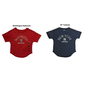 Genuine Merchandise Girl's MLB Team Graphic Print Short Sleeve Rolled Cuff Tee - Picture 1 of 3