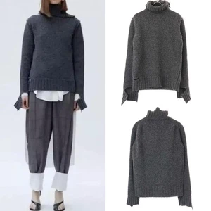 Celine Phoebe Philo Distressed Turtleneck Chunky Knit Sweater Wool Gray Size S - Picture 1 of 8