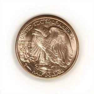 HALBSCHLÜSSEL GUT GEPRÄGTES ALBUM GETÖNT 1943-ER WALKING LIBERTY WAHL BU 50c - Bild 1 von 2