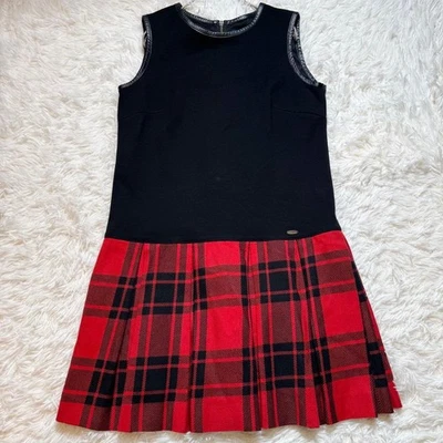 Burberry Blue Label Sleeveless Pleated Dress Leather Check Size 38 Used - Image 1 of 4