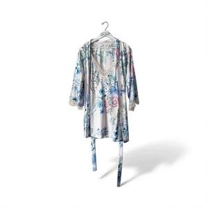 In Bloom by Jonquil Soft Pink Satin Floral Robe & Chemise Set (Size M/L) - Picture 1 of 8