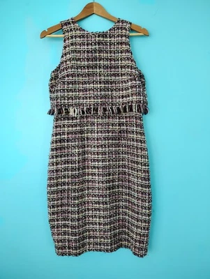 Karl Lagerfeld PARIS Tweed Pencil Dress Pink Purple Black Size: 4 - Image 1 of 4