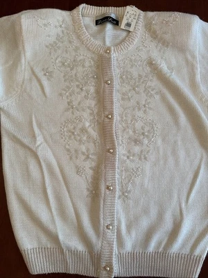 Vintage Women’s Dana Scott Beaded Button-Up Cardigan Sweater Cream Size Med NWT - Image 1 of 4