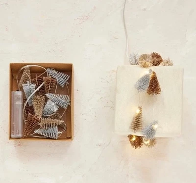 Mini Tiny Gold Champagne Silver Bottle Brush Trees LED String Lights 51”L - Image 1 of 4