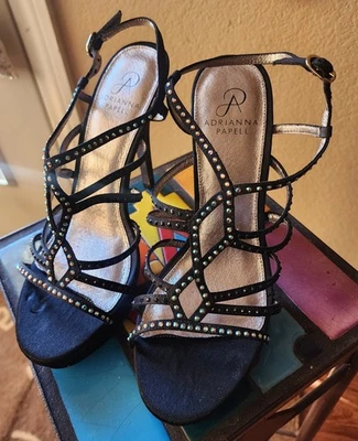 Adrianna Papell Strappy Black Rhinestone Stilleto Heel Dress Shoes size 9 - Image 1 of 4
