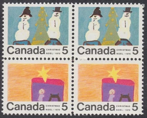 Canada - #521 & #523  5c Christmas, Se-Tenant Pairs in a Block of Four - MNH - Picture 1 of 1
