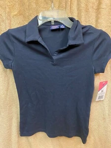 Izod Girls Sz M Regular School Uniform Navy Blue Short Sleeve Shirt NEW - Picture 1 of 11