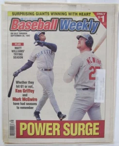 Vintage 1997 Ken Griffey Jr vs Mark McGwire Home Run Race Newspaper - Picture 1 of 10