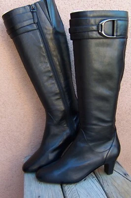 COLE HAAN Womens Knee High Fashion Boots Soft Black Medium Heel Leather Size 6B - Image 1 of 4