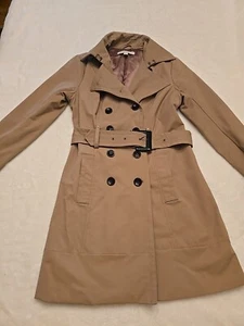 New York & Company Black Trench Coat, Belted, Nylon, Collar Lapel, XS - Picture 1 of 14