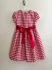 Bailey Boys Red Gingham Dress Girls 10 with Red Satin Belt Made in USA - Picture 1 of 9