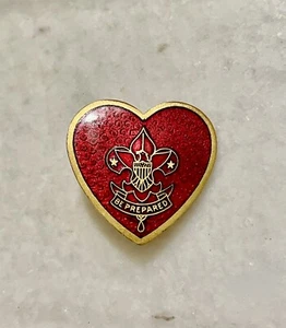 Vintage BSA Boy Scouts Life Rank Gold Red Cloisonne Heart Pin Brooch Be Prepared - Picture 1 of 3