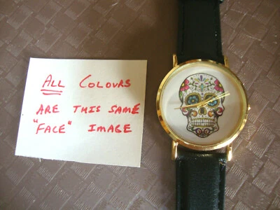 Candy Skull Watches Adult Unisex Faux Leather Band 5 colours to choose from - image 1 of 4