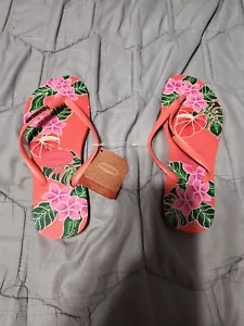 Neue Havaianas lachsfarbene Hibisco-Flip-Flops Hibiskus für Damen Größe 6/35 - Bild 1 von 6