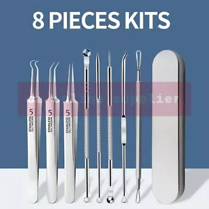 8PCS Cleaner Facial Care Blackhead Tweezers Cell Clip Pimple Remover Acne Needle - Picture 1 of 7