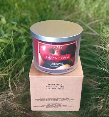 Avon Fresh Apple Scented Red Candle 3 Wick 11 oz Glass Jar In Original Box NOS - Image 1 of 4
