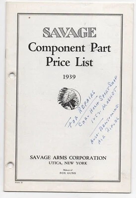 1939 Savage Arms Corp Component Part Price List w Illustrations - Image 1 of 3