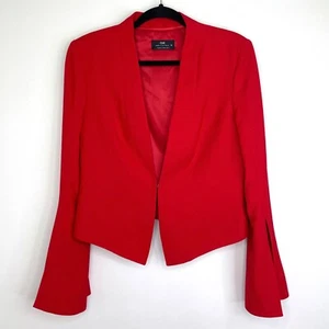 Cue womens collarless blazer jacket size 12 red hook eye front split sleeve cuff - Picture 1 of 9