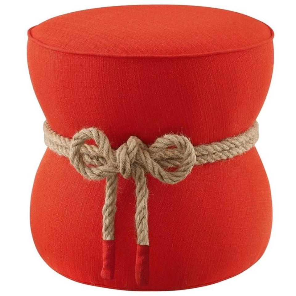 Modway Beat Nautical Rope Upholstered Polyester Fabric Ottoman in Atomic/Red - Image 1 of 4