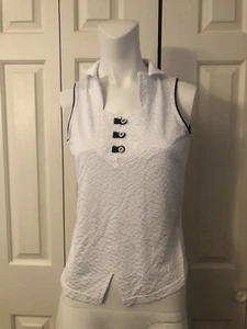 Jamie Sadock Women XS P Tennis Gold Top NWT y2k White Black Trim Collared - Picture 1 of 6