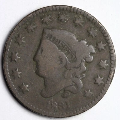 Centavo grande cabeza corona 1831 elección en muy buena condición E122 SNT Foto 1 de 2