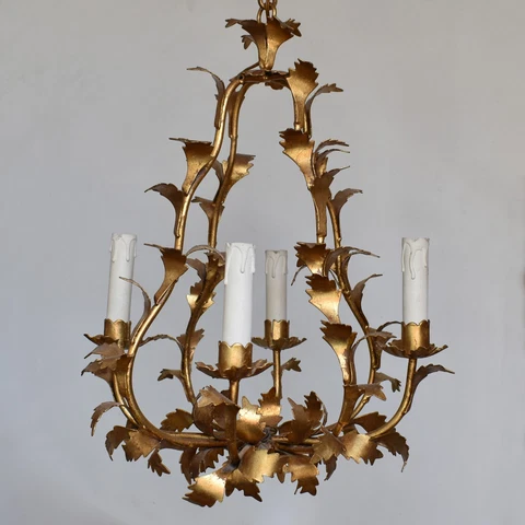 ANTIQUE ITALIAN FLORENTINE GILT TOLE CAGE CHANDELIER CEILING LIGHT 4 ARMS Cover