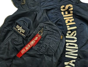 LO ÚLTIMO Hombres ALPHA INDUSTRIES 45P CON CAPUCHA BOMBER PARKA LOGOTIPO REFLECTANTE Chaqueta Azul Marino L - Imagen 1 de 17