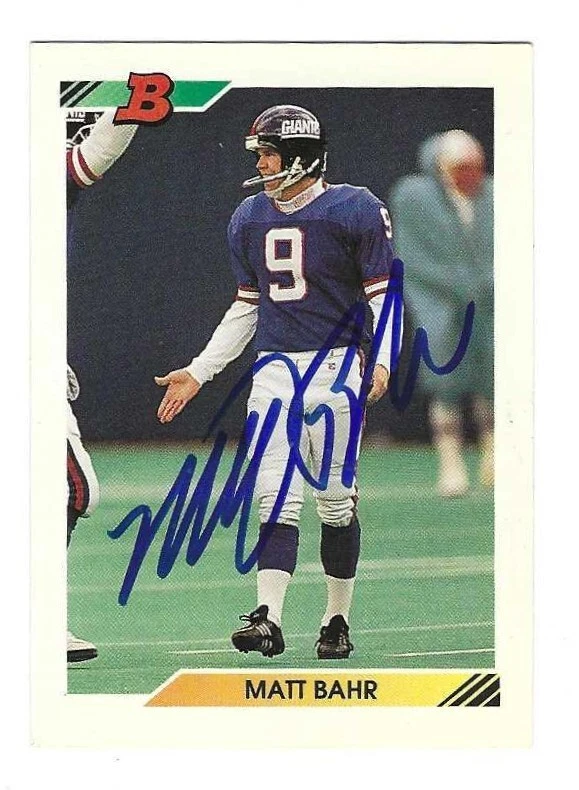 Signed MATT BAHR New York Giants 1992 Bowman card #379 w/ Show Ticket - Image 1 of 1