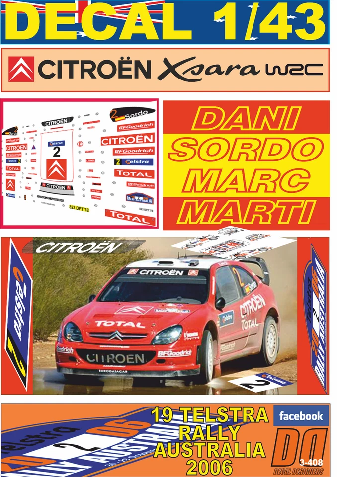 DECAL 1/43 CITROEN XSARA WRC DANI SORDO R.AUSTRALIA 2006 23rd (12) - Image 1 of 1