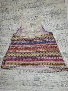 Self Esteem Tank Top Blouse With Crochet Shoulder Strap Multi-Color - Picture 1 of 8