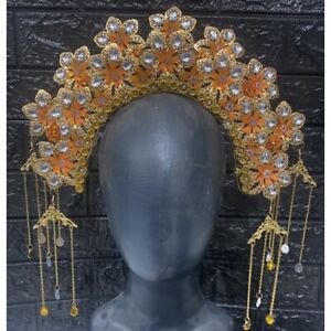Gold Crown white crystal Crown For Women Jewelry flower orange Crown Wedding
